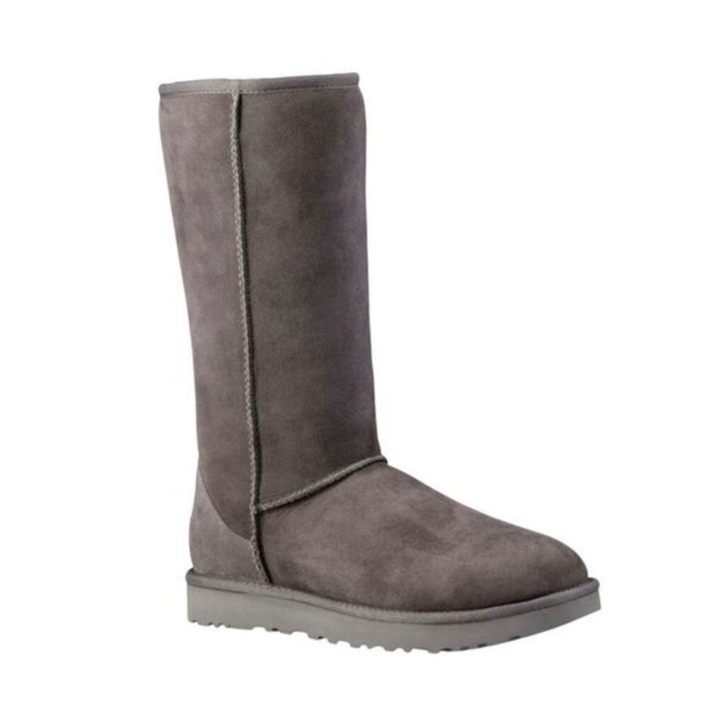 UGG Classic Tall Gray Suede Sheepskin Fold Cuff Winter Boots Women’s 6